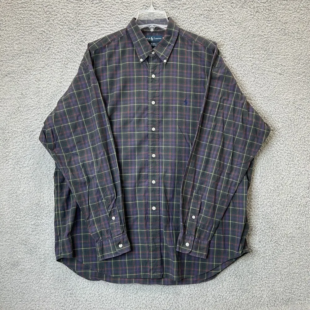 Polo Ralph Lauren‎ Shirt Mens Extra Large Blake Plaid Button Down Lightweight
